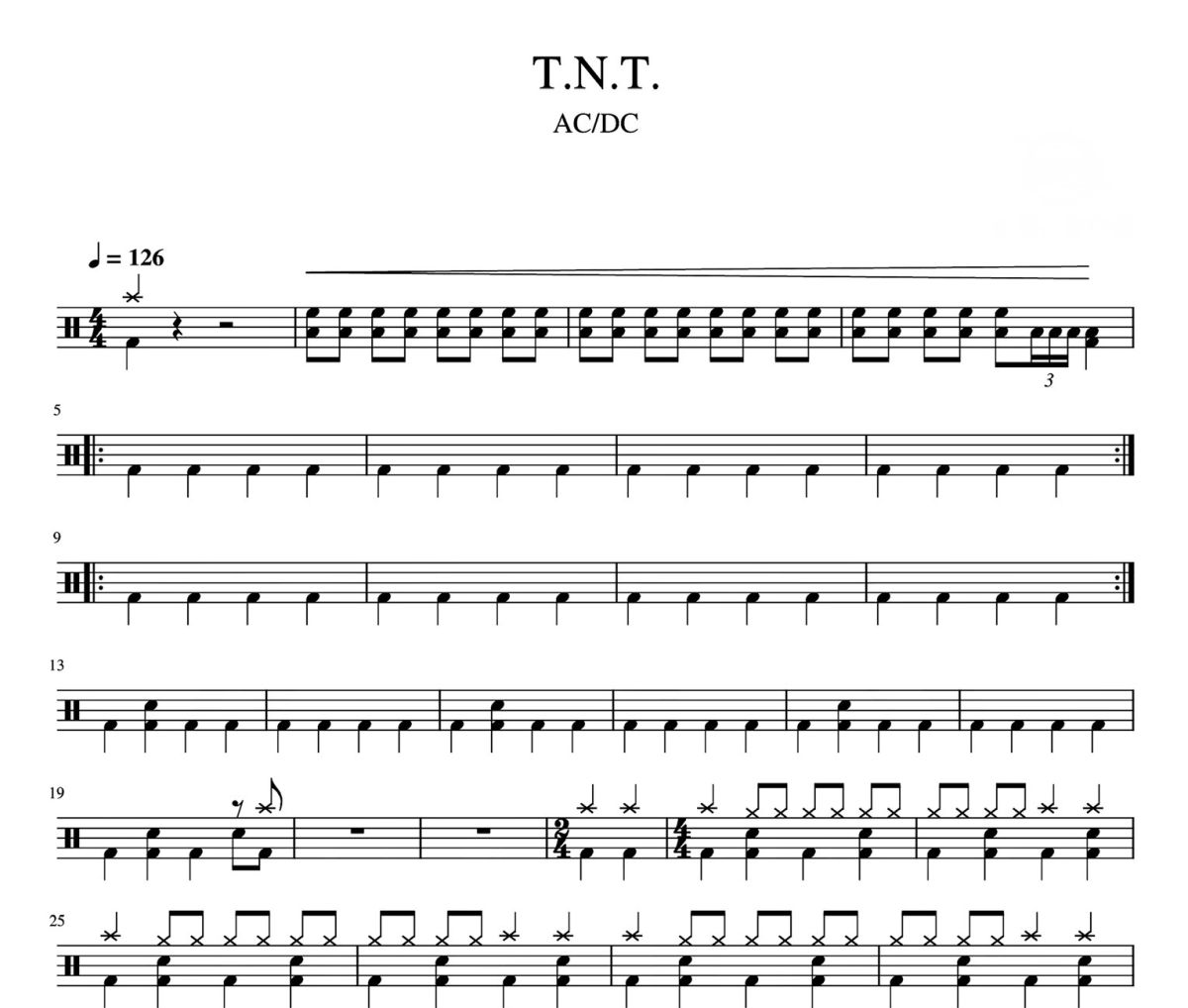 T.N.T 鼓譜 ACDC《T.N.T 》架子鼓|爵士鼓|鼓譜