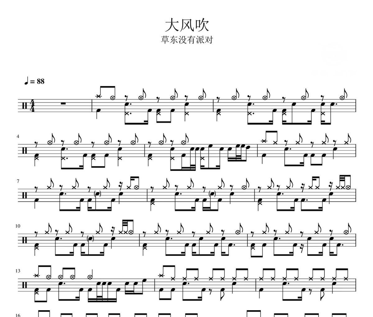大风吹 鼓谱 草东没有派对《大风吹 》架子鼓|爵士鼓|鼓谱