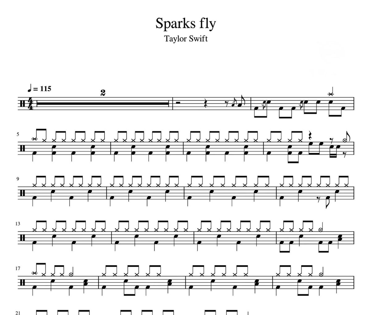 Sparks fly鼓谱 Taylor Swift-Sparks fly架子鼓|爵士鼓|鼓谱