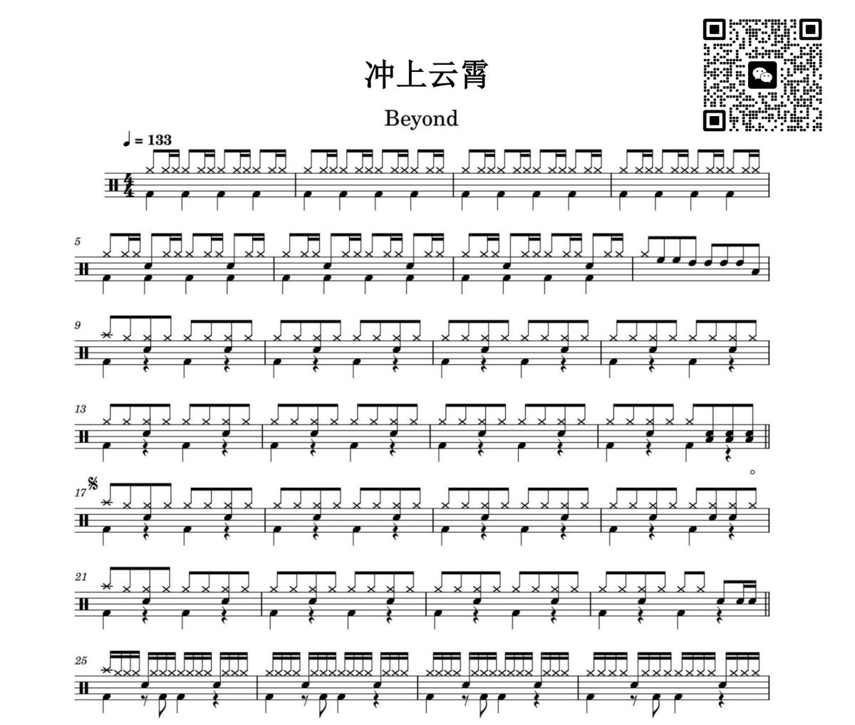 沖上云霄鼓譜 beyond《沖上云霄》架子鼓|爵士鼓|鼓譜