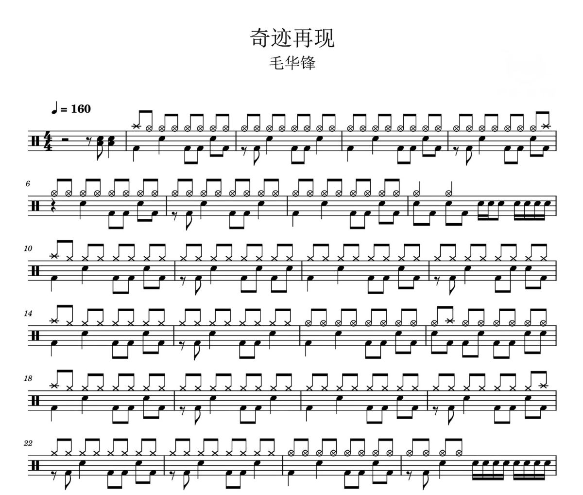 奇跡再現(xiàn) 鼓譜 - 毛華鋒奇跡再現(xiàn)架子鼓|爵士鼓|鼓譜