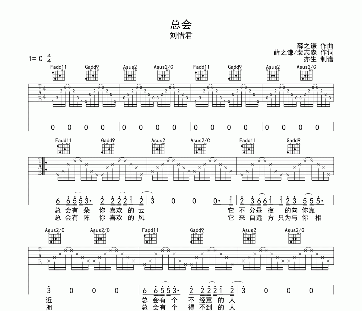 總會吉他譜 劉惜君《總會》六線譜|吉他譜