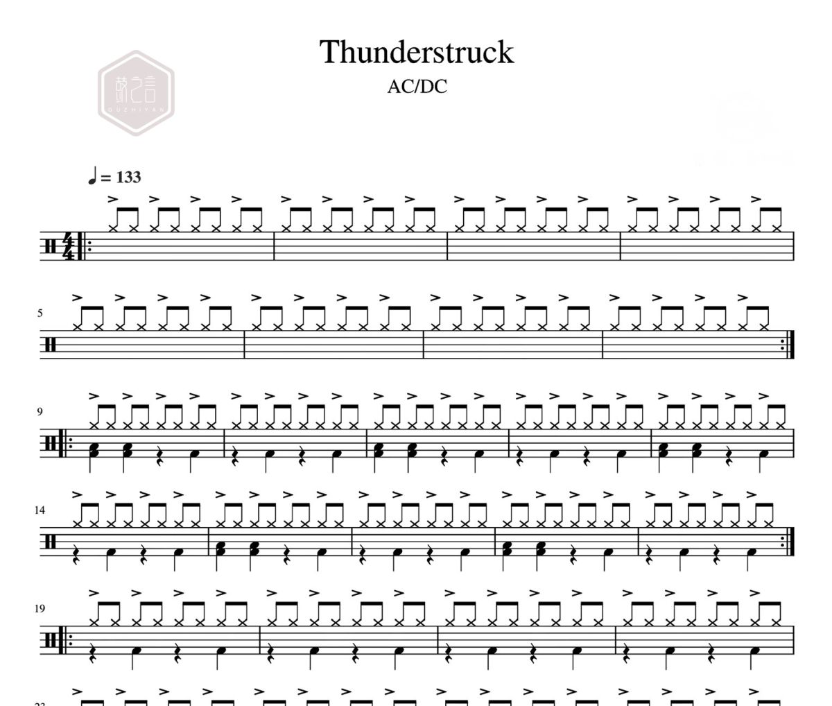 Thunderstruck鼓谱 ACDC-Thunderstruck爵士鼓鼓谱
