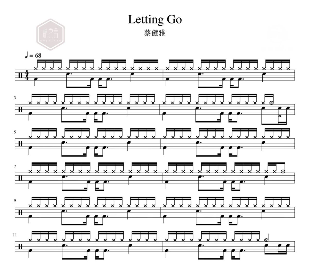 Letting Go 鼓譜 蔡健雅-Letting Go爵士鼓|鼓譜