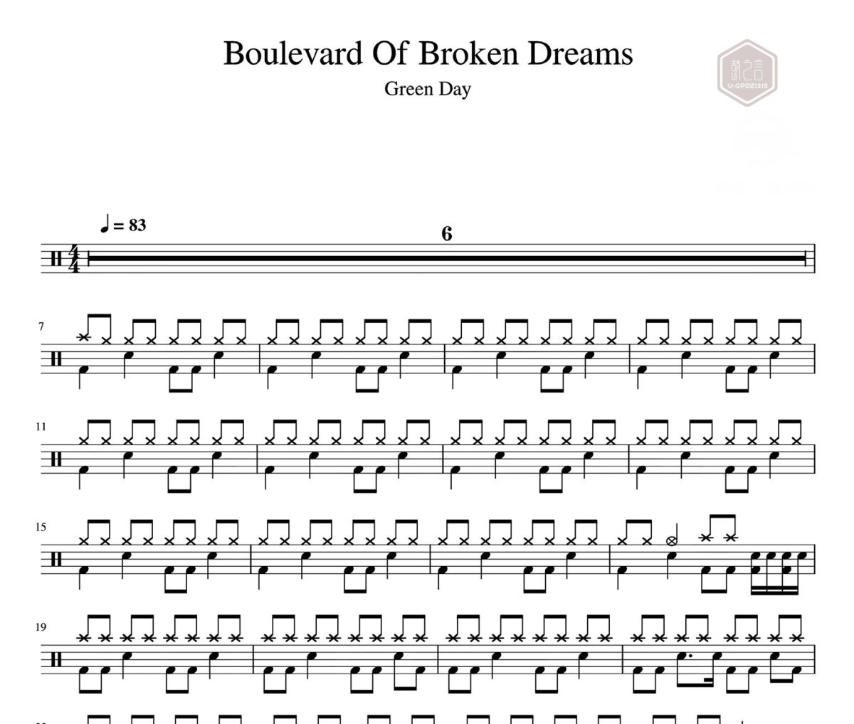 Boulevard Of Broken Dreams鼓谱 Green Day-Boulevard Of Broken D