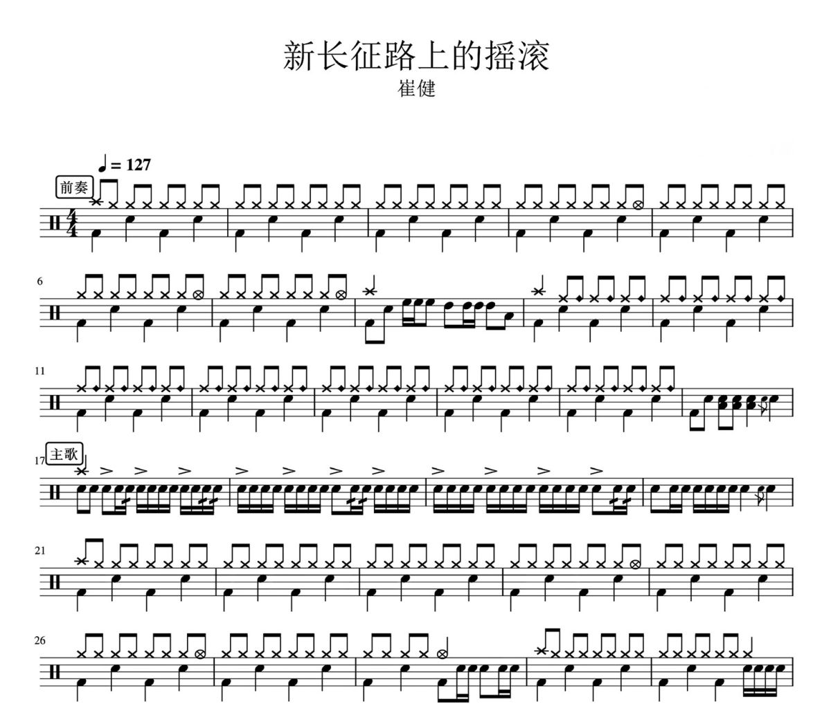 新长征路上的摇滚鼓谱 崔健-新长征路上的摇滚爵士鼓|鼓谱