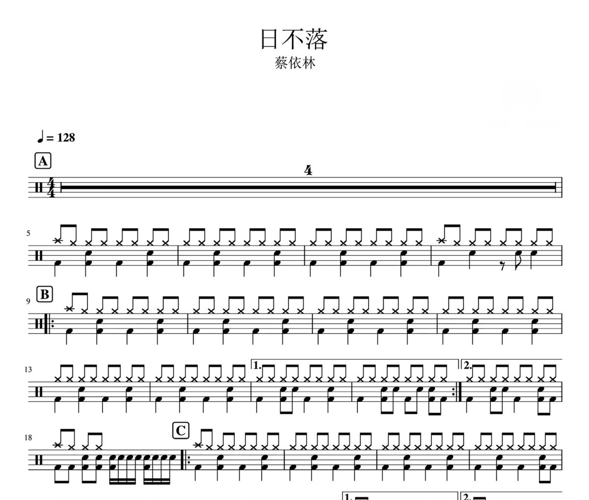 日不落 鼓譜 蔡依林-日不落架子鼓|爵士鼓|鼓譜