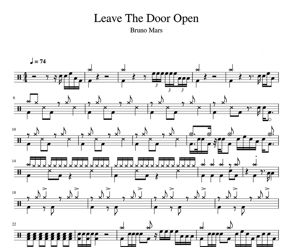 Leave The Door Open鼓谱 Beuno Mars-Leave The Door Open爵士鼓|鼓谱