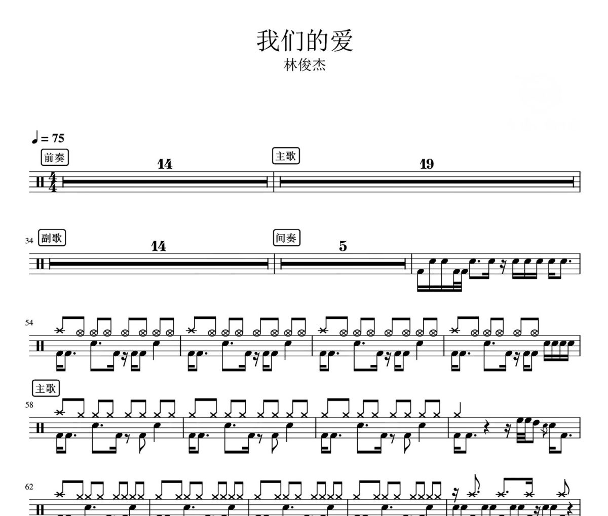 我们的爱鼓谱 林俊杰-我们的爱架子鼓|爵士鼓|鼓谱