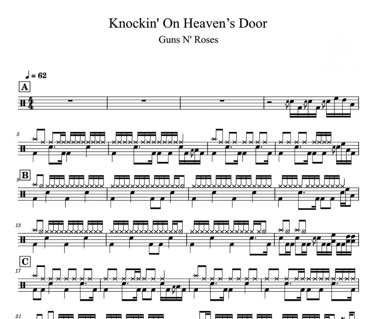 Knockin' On Heaven’s Door鼓谱 Guns N'Roses-Knockin' On Heaven’