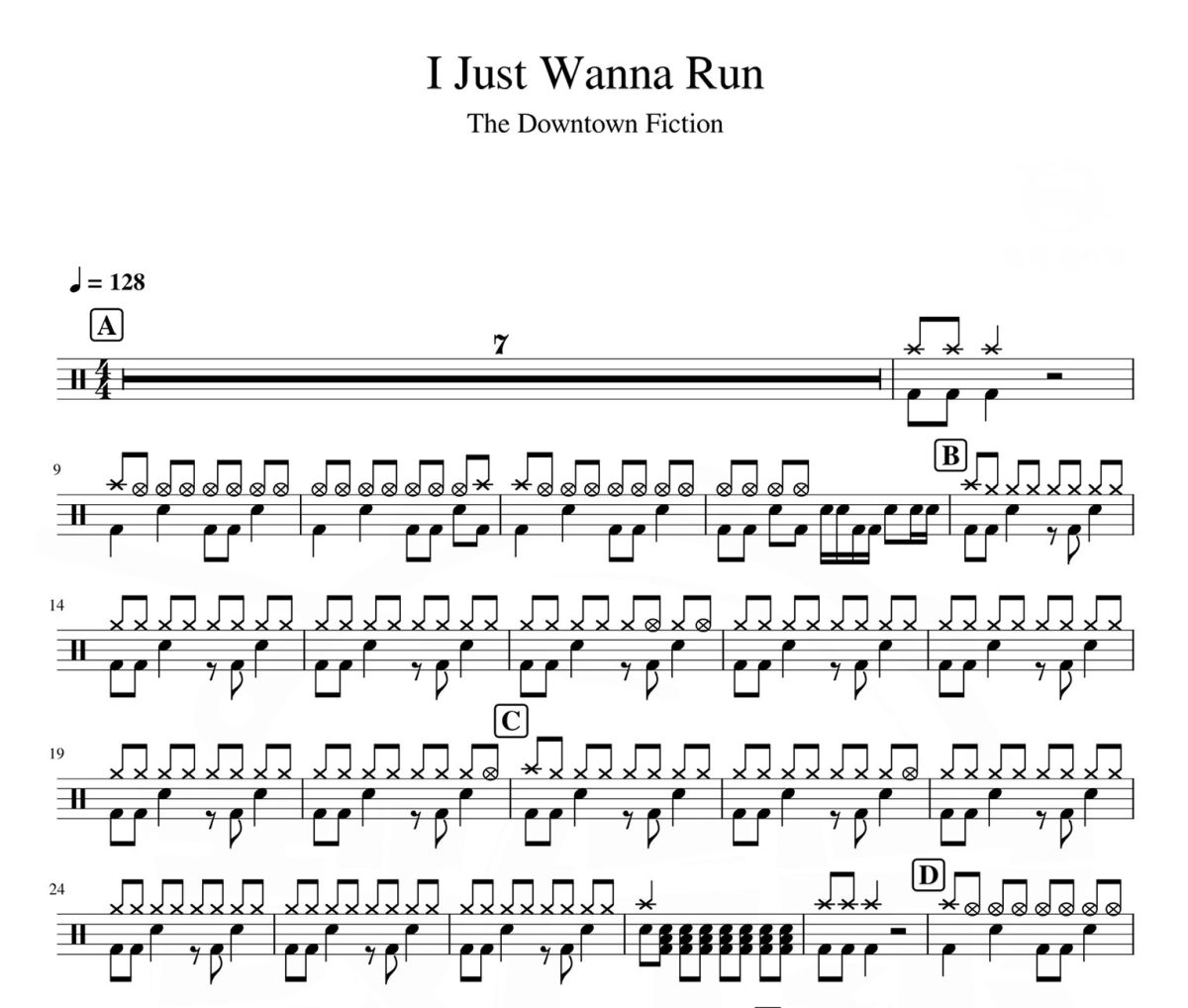 I Just Wanna Run鼓谱 The Downtown Giction-I Just Wanna Run架子鼓|