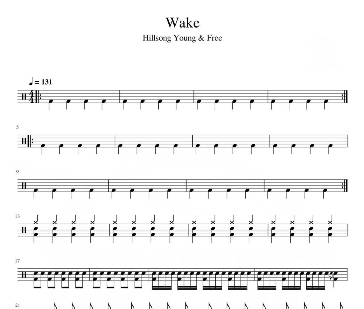 Wake鼓谱 Hillsong YoungFree-Wake爵士鼓|鼓谱