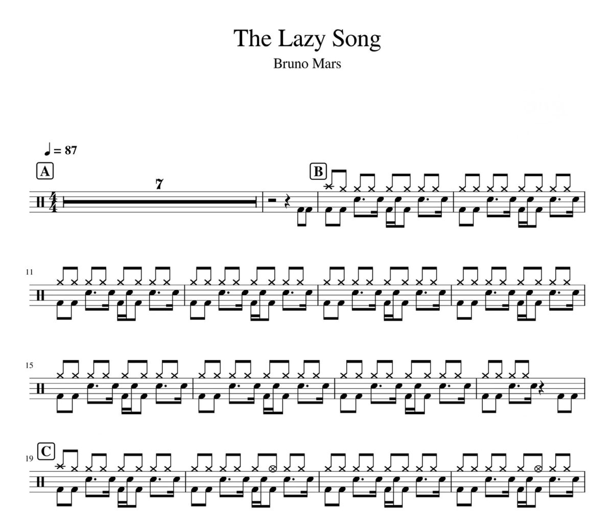 The Lazy Song 鼓譜 Bruno Mars-The Lazy Song架子鼓|爵士鼓|鼓譜