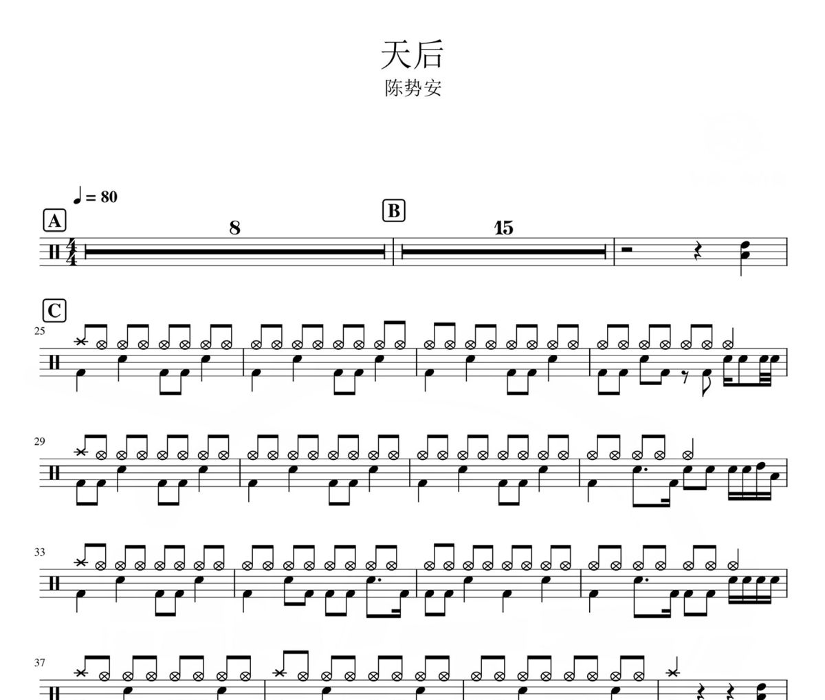 天后 鼓谱 - 陈势安《天后 》爵士鼓|鼓谱