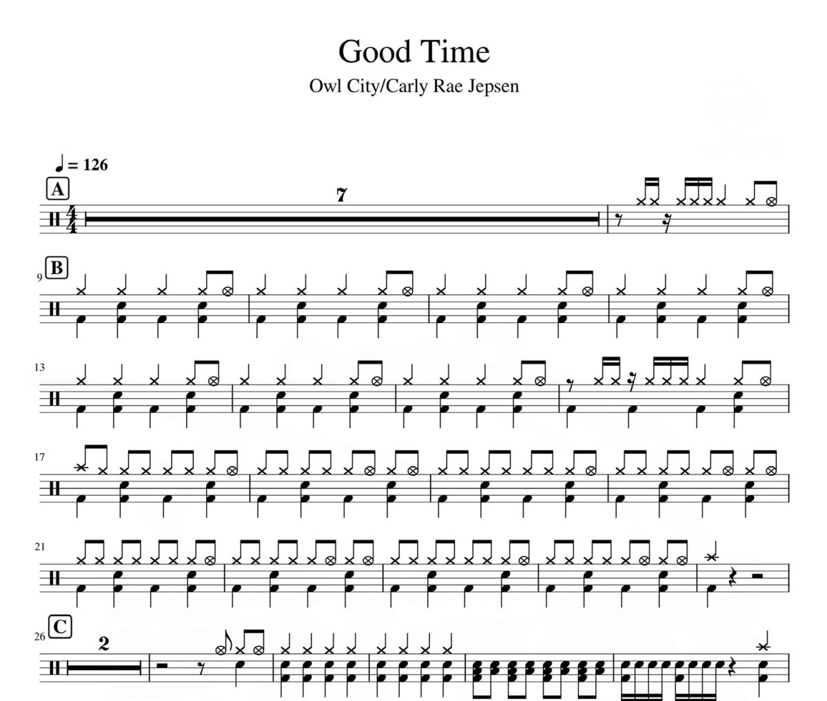 Good Time 鼓谱 Owl City-Good Time爵士鼓鼓谱