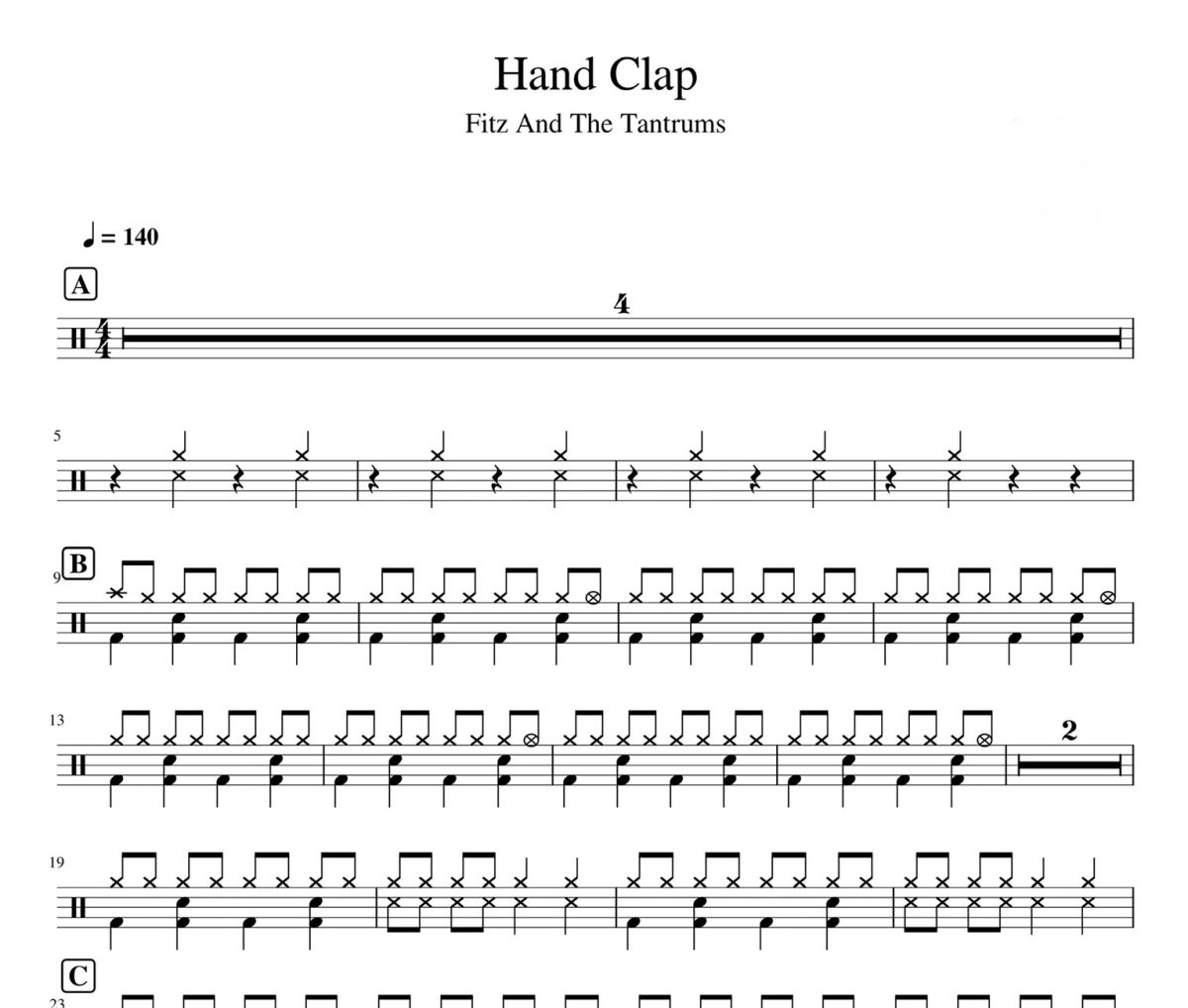 Hand Clap鼓谱 Fitz And The Tantrums-Hand Clap架子鼓|爵士鼓|鼓谱