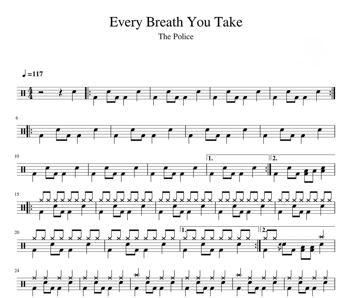 Every Breath You Take鼓谱 The police-Every Breath You Take架子鼓|