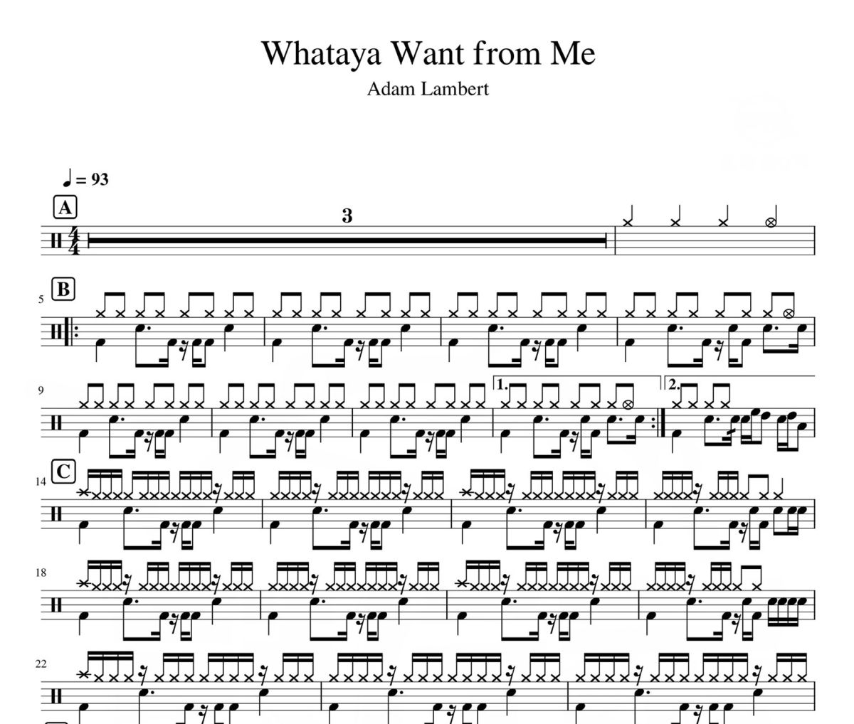 Whataya Want from Me鼓谱 Adam Lambert《Whataya Want from Me》架子鼓