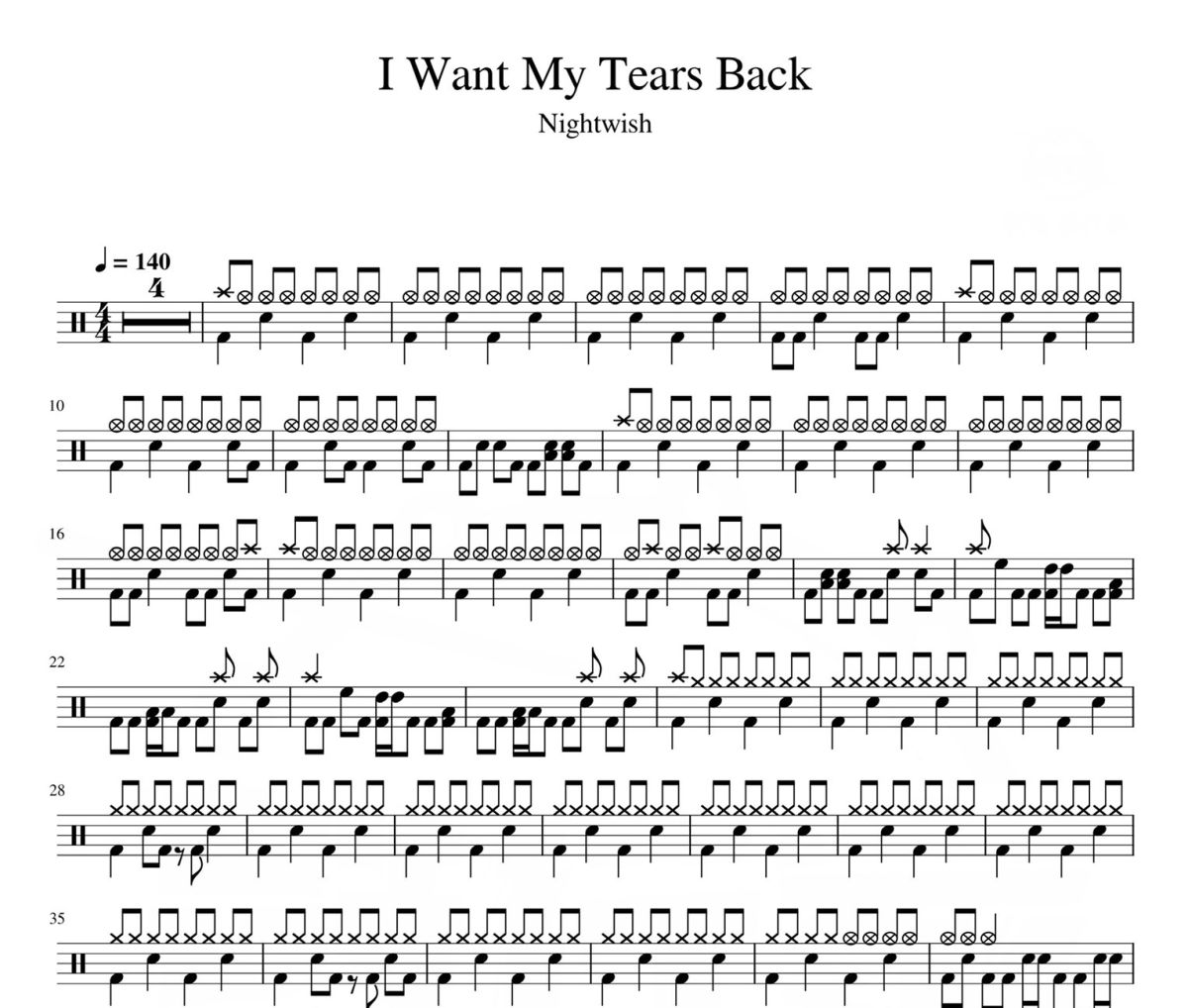 I Want My Tears Back鼓谱 Nightwish《 I Want My Tears Back》架子鼓|爵