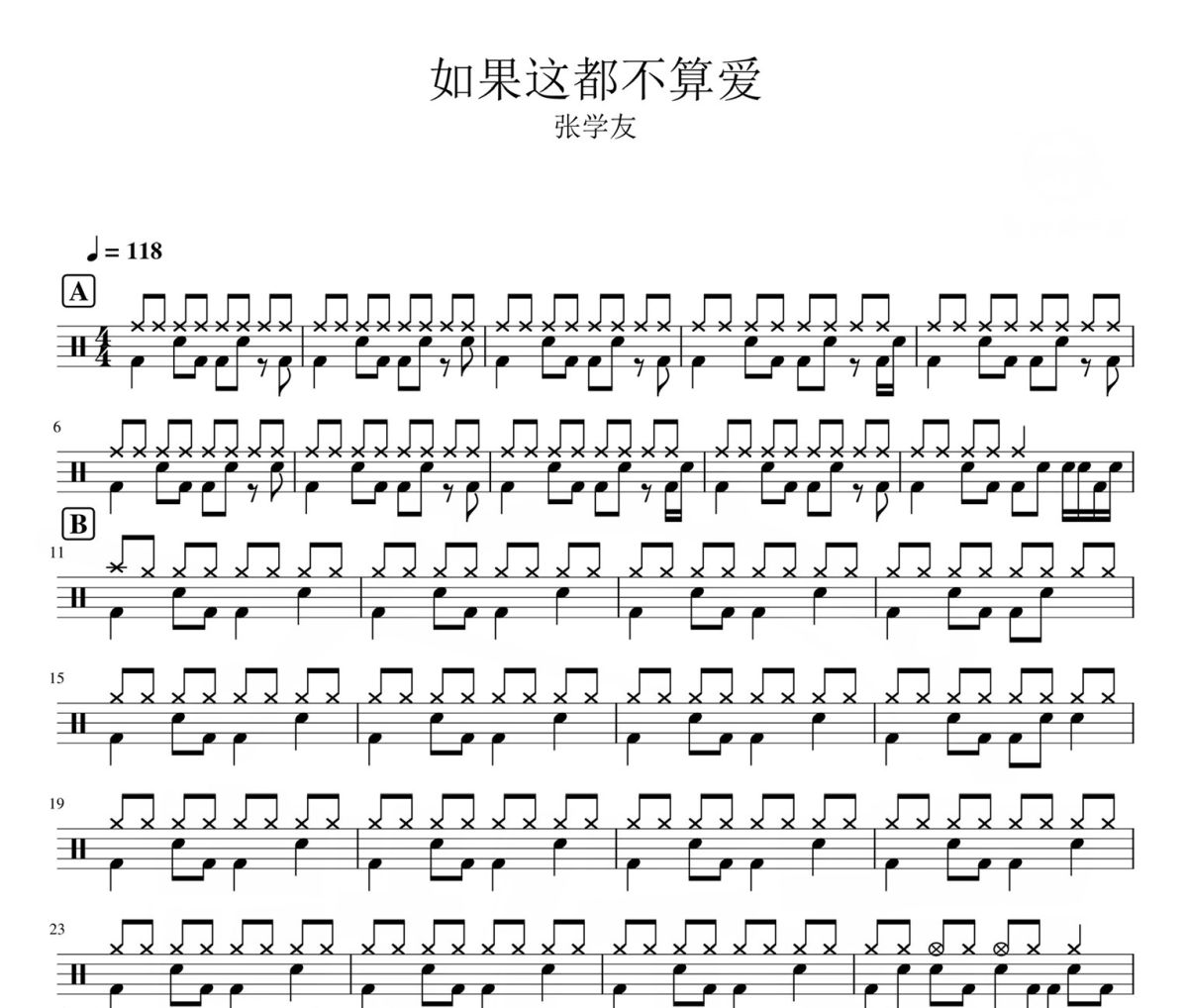 如果这都不算爱 鼓谱 张学友-如果这都不算爱架子鼓|爵士鼓|鼓谱