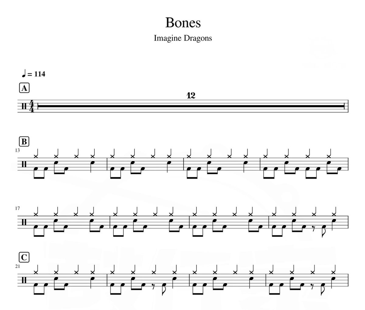 Bones 鼓谱 Imagine Dragons-Bones爵士鼓|鼓谱