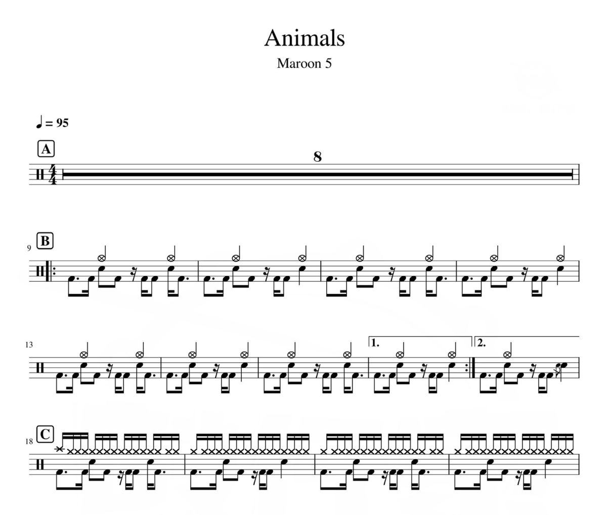 Animals鼓谱 Maroon5-Animals架子鼓|爵士鼓|鼓谱