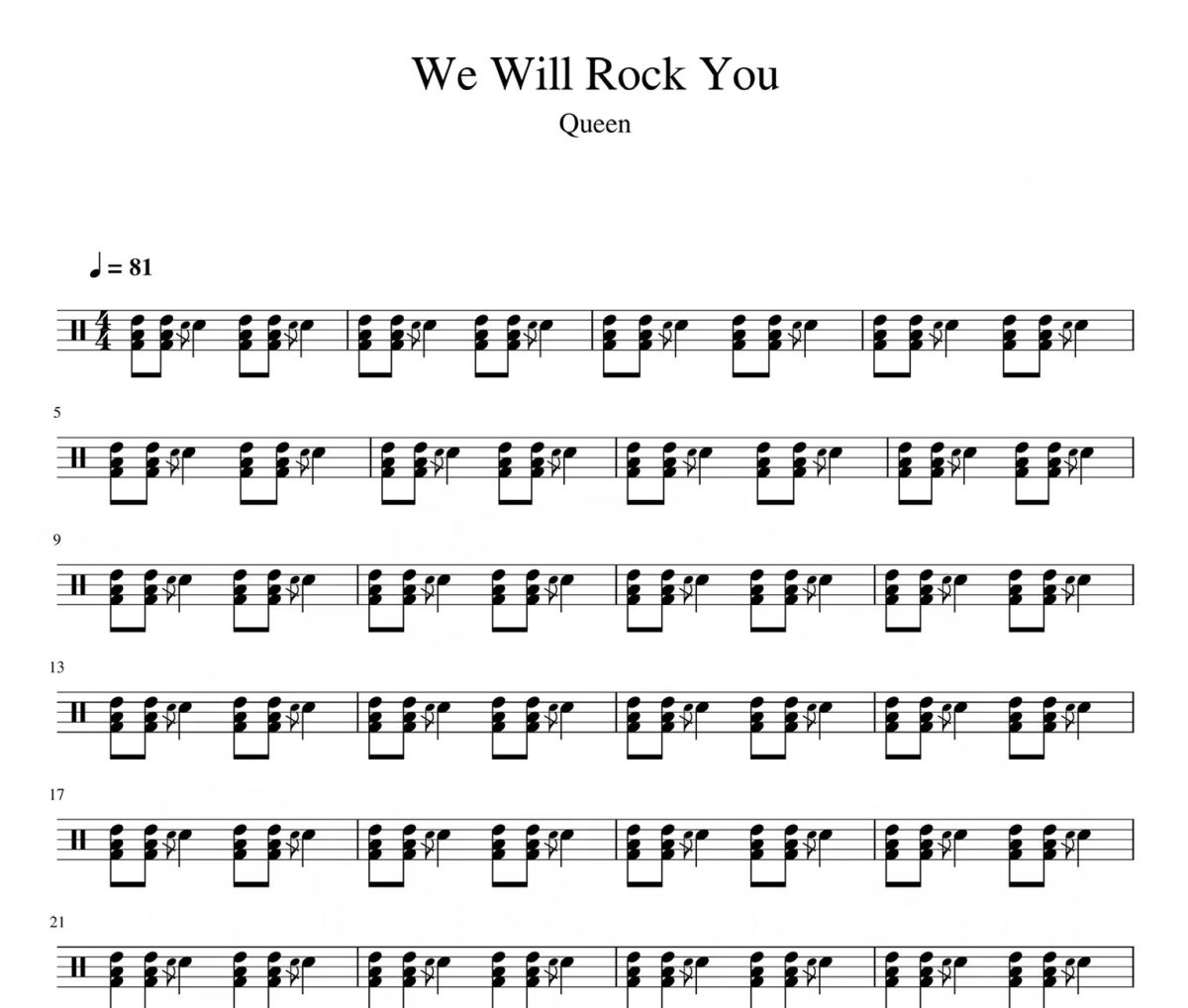 We Will Rock You鼓谱 Queen-We Will Rock You爵士鼓鼓谱