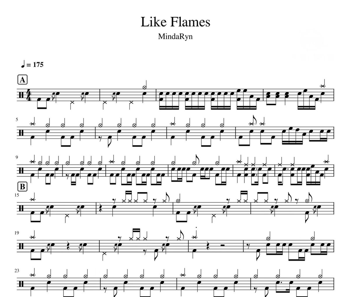 Like Flames 鼓譜 MindaRyn-Like Flames爵士鼓|鼓譜