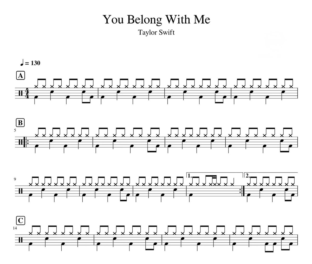 You Belong With Me鼓谱 Taylor Swift《You Belong With Me》架子鼓|爵士鼓