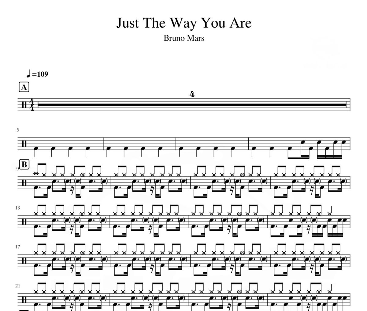 Just The Way You Are鼓谱 Bruno Mars-Just The Way You Are爵士鼓|鼓谱