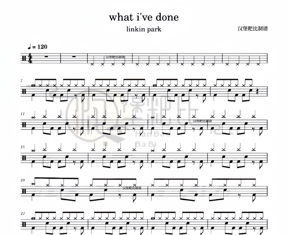 What Ive Done鼓谱 Linkin Park《What Ive Done》架子鼓|爵士鼓|鼓谱