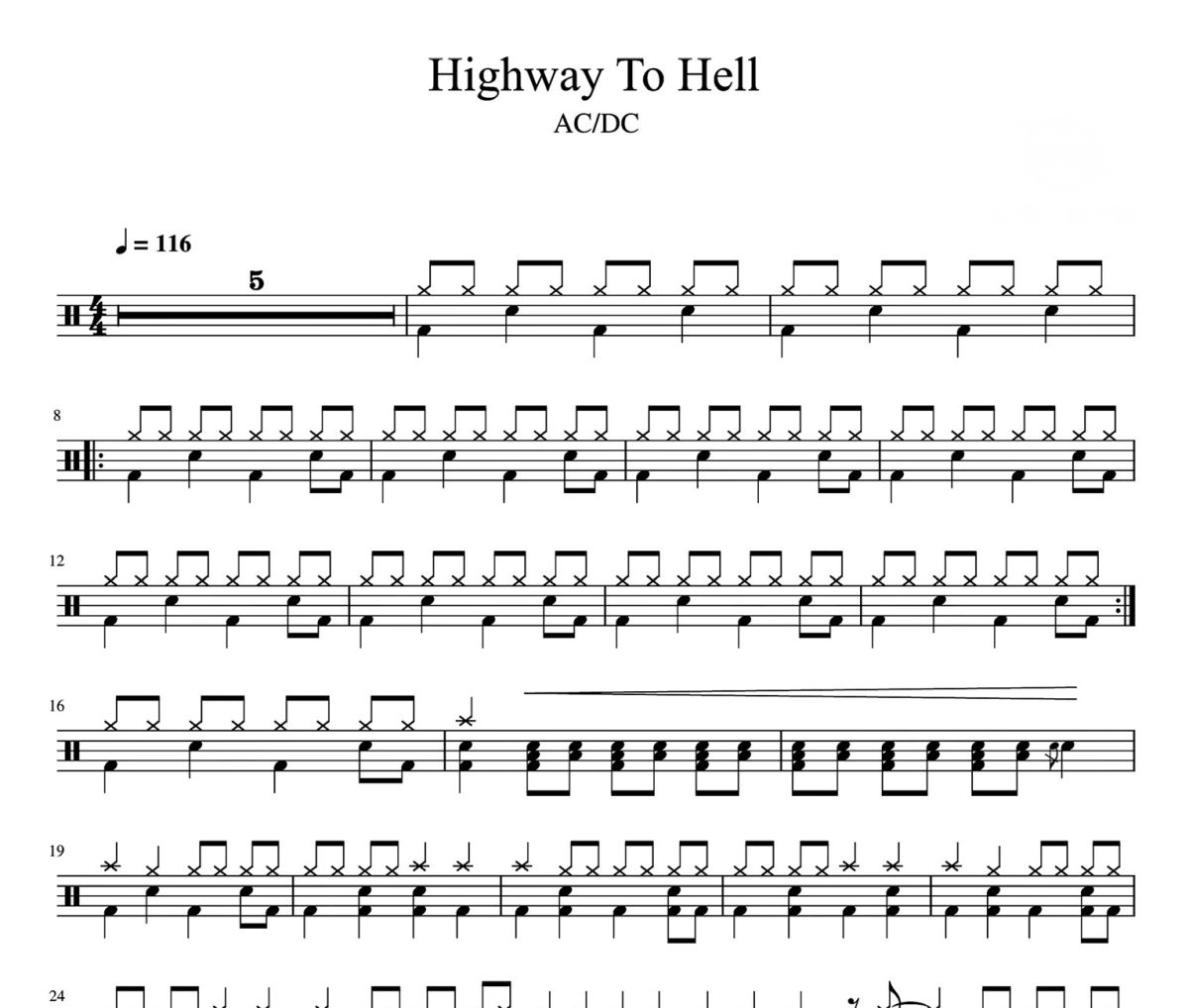 Highway to Hell 鼓谱 ADCD-Highway to Hell 爵士鼓鼓谱