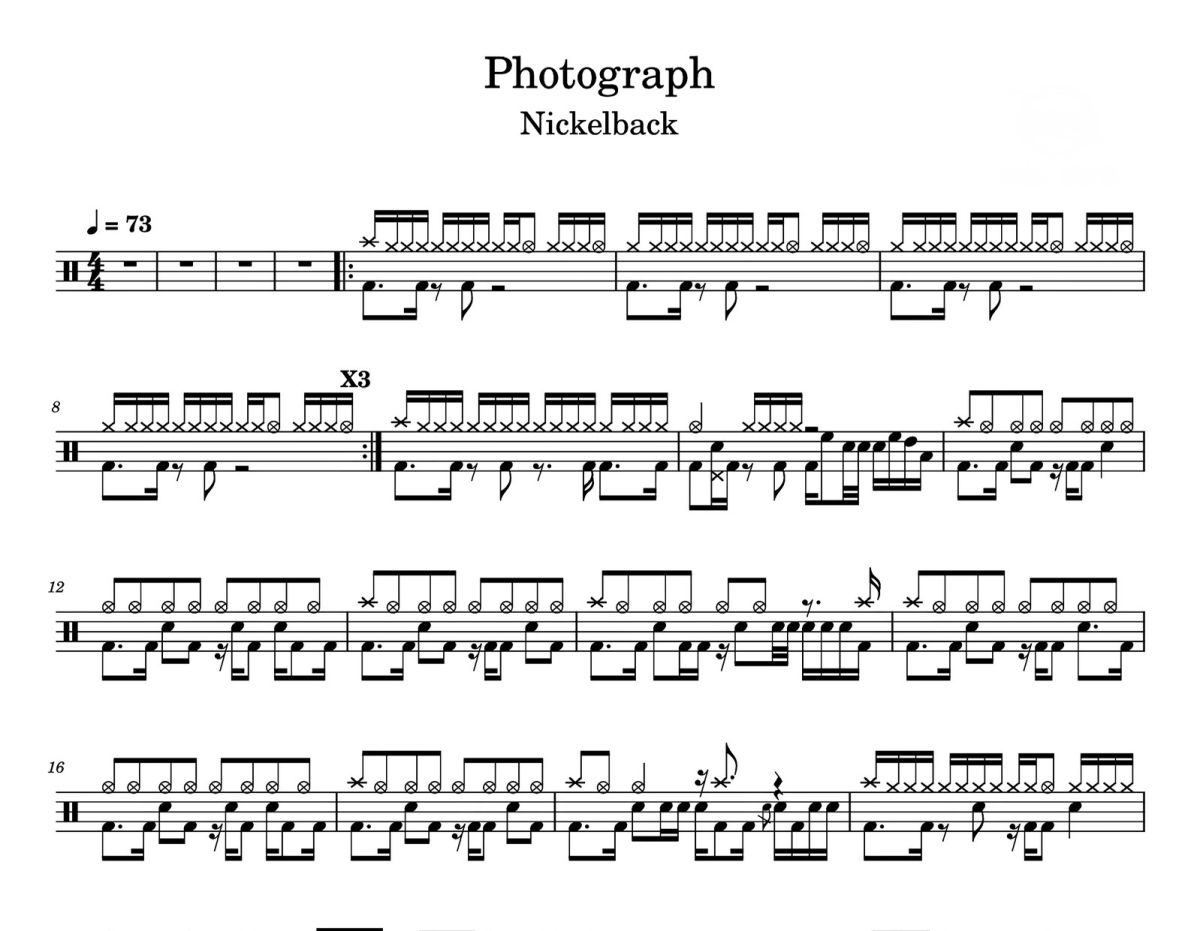Photograph 鼓谱 Nickelback-Photograph架子鼓|爵士鼓|鼓谱