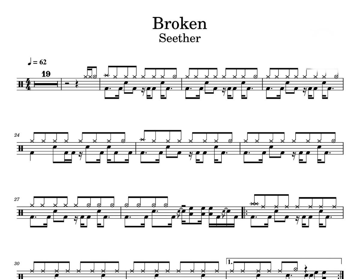 Broken 鼓譜 Seether-Broken爵士鼓譜