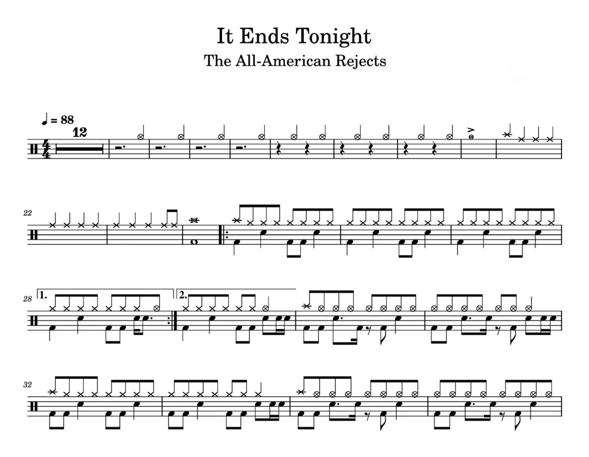It Ends Tonight鼓谱 The All -American Rejects《It Ends Tonight》