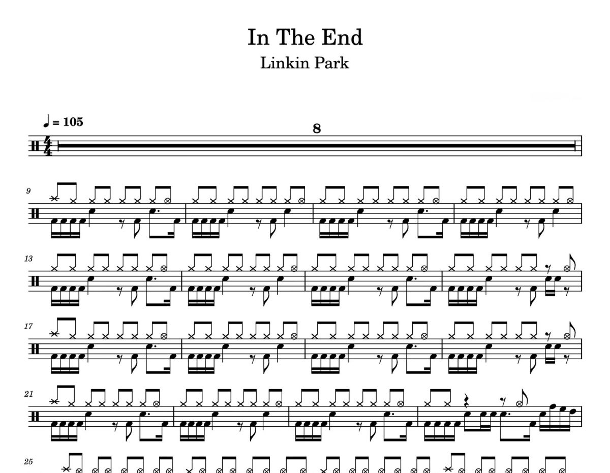 In The End 鼓谱 Linkin Park 林肯公园-In The End爵士鼓鼓谱