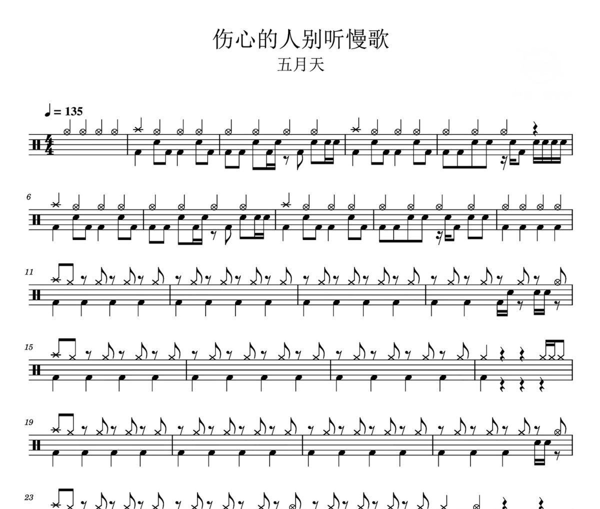 伤心的人别听慢歌鼓谱 五月天-伤心的人别听慢歌爵士鼓谱