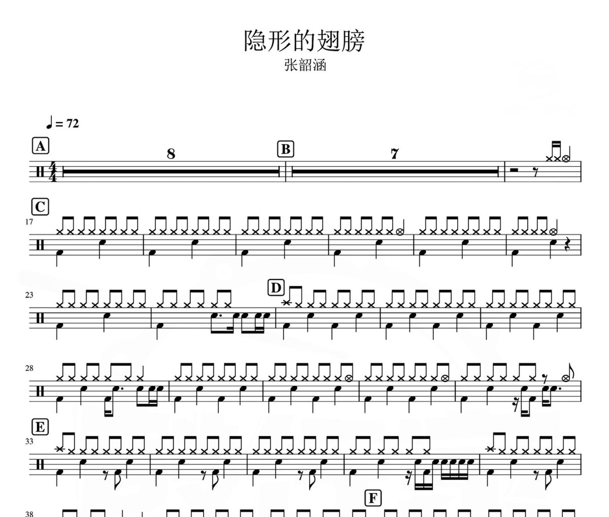 隐形的翅膀 鼓谱 张韶涵-隐形的翅膀爵士鼓谱
