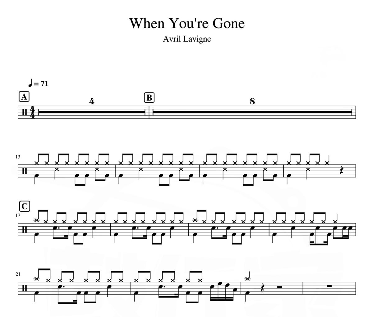 When You're Gone 鼓谱 艾薇儿-When You're Gone爵士鼓谱