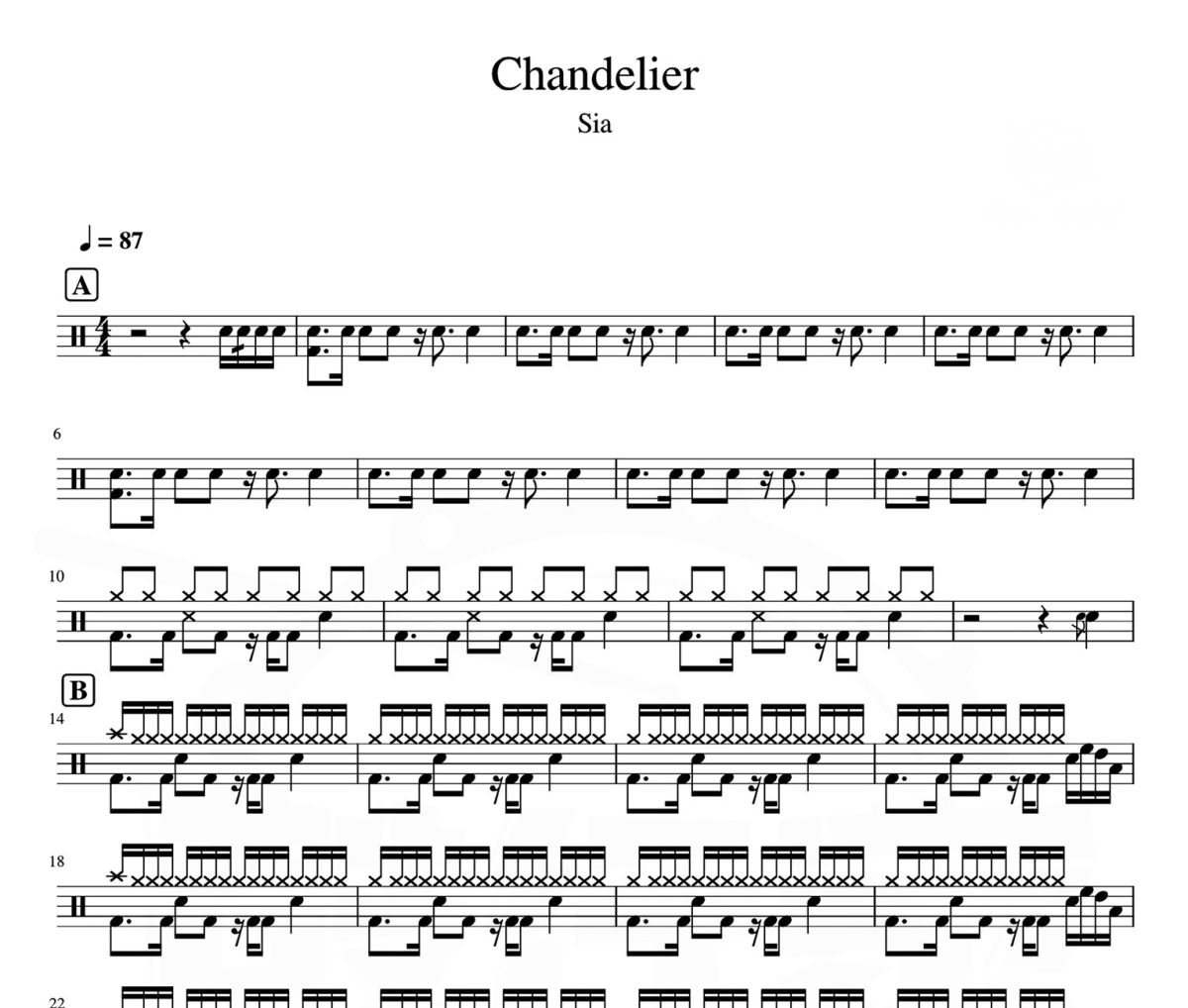 Chandelier鼓譜 Sia-Chandelier爵士鼓鼓譜