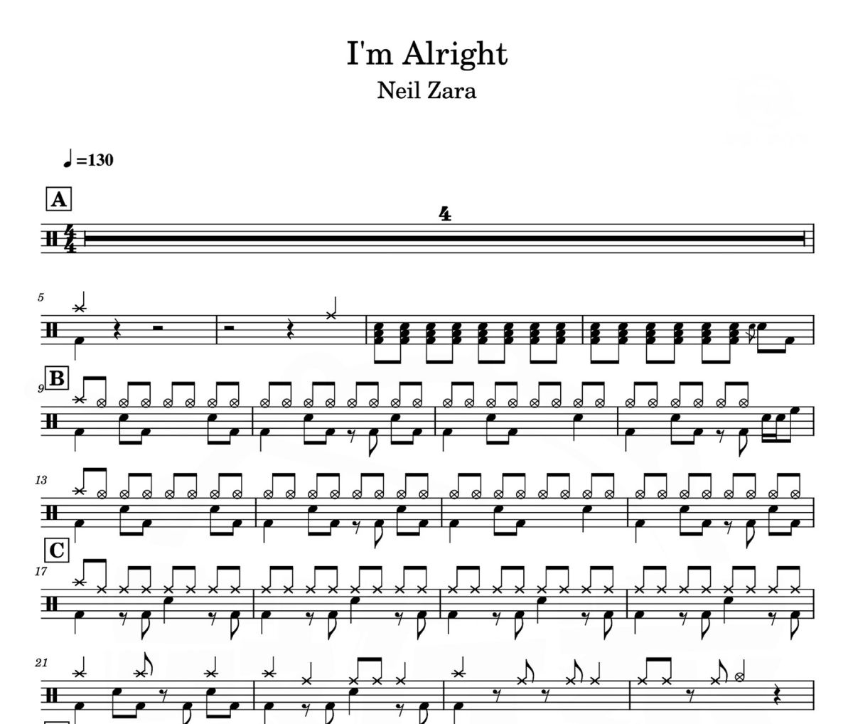 I'm Alright 鼓谱 Neil Zaza- I'm Alright爵士鼓谱