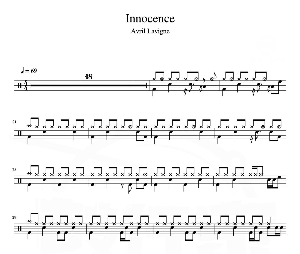 Innocence鼓谱 Avril Lavigne-Innocence爵士鼓鼓谱