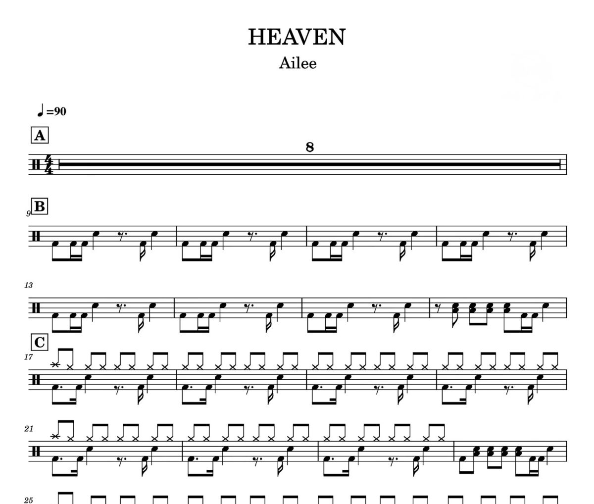 HEAVEN 鼓谱 Ailee-HEAVEN爵士鼓谱