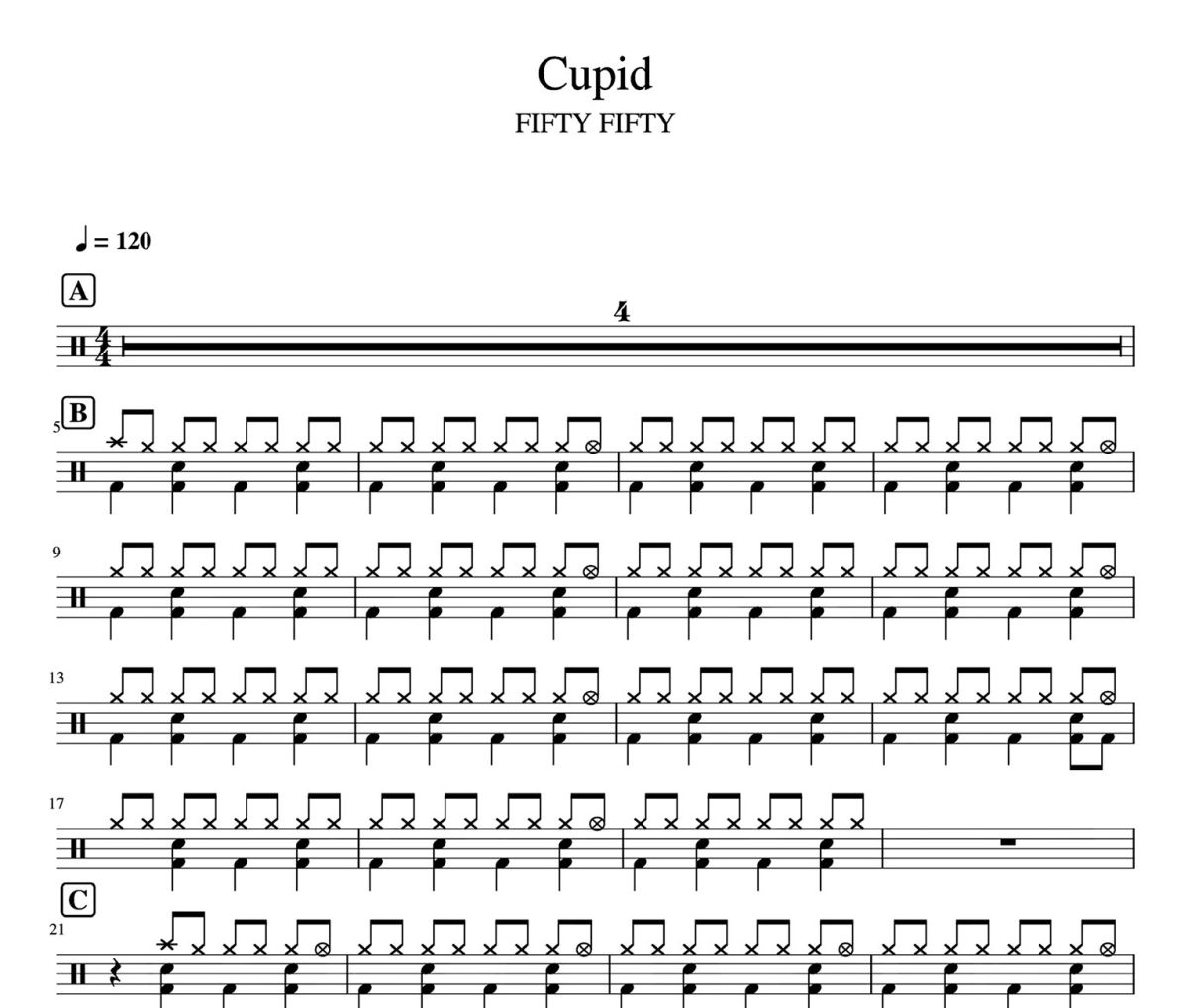 Cupid 鼓谱 FIFTY FIFTY《Cupid 》架子鼓|爵士鼓|鼓谱
