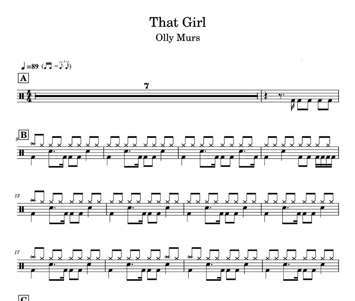 That Girl 鼓谱 Olly Murs《That Girl 》架子鼓|爵士鼓|鼓谱