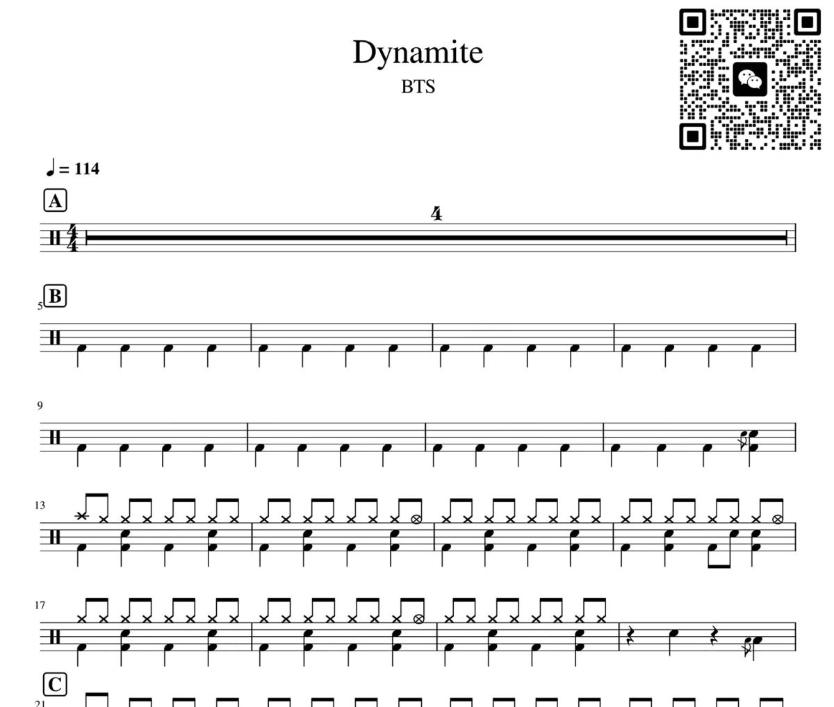 Dynamite鼓谱 BTS-Dynamite爵士鼓谱