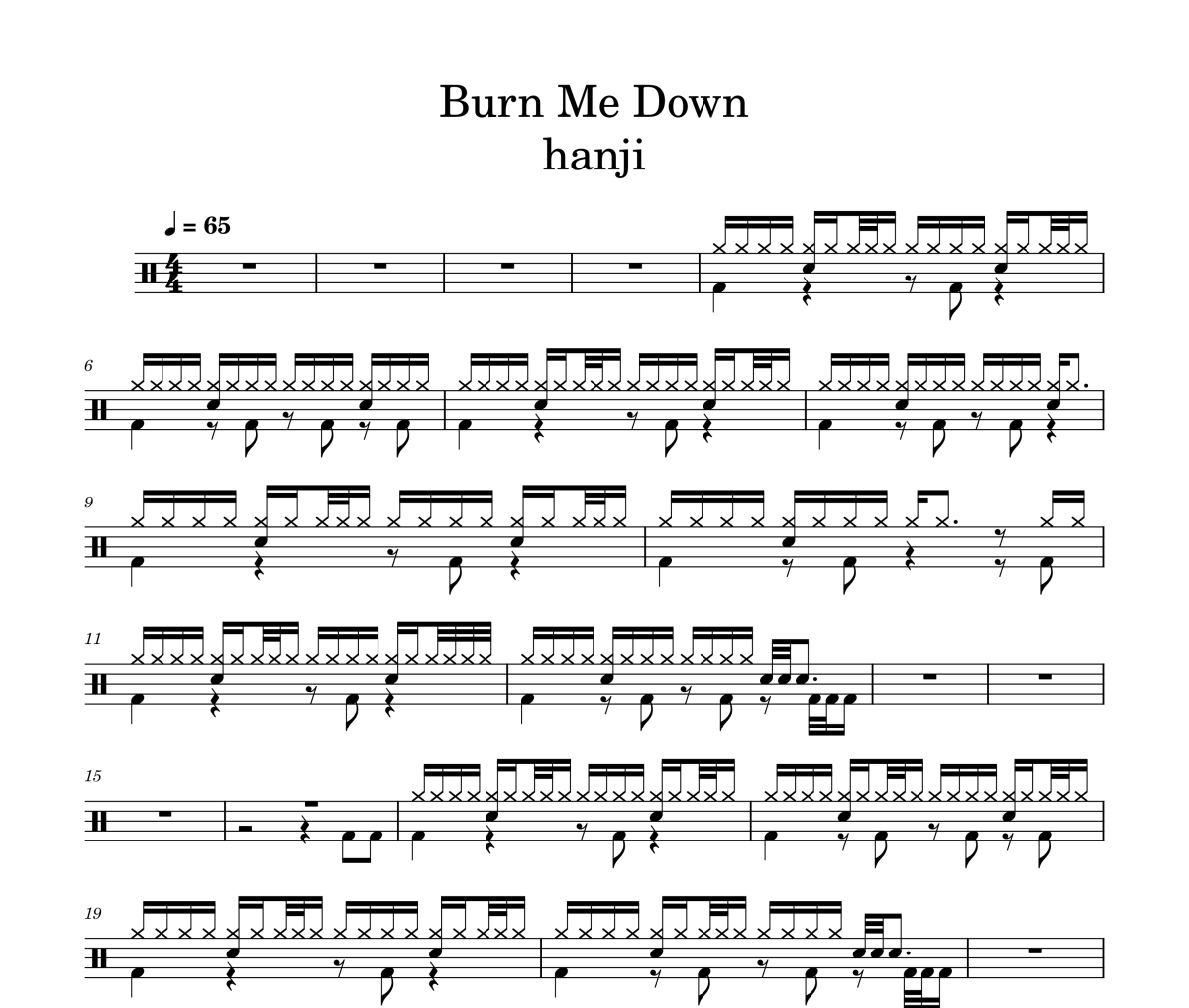 Burn Me Down鼓譜 hanji《Burn Me Down》架子鼓|爵士鼓|鼓譜