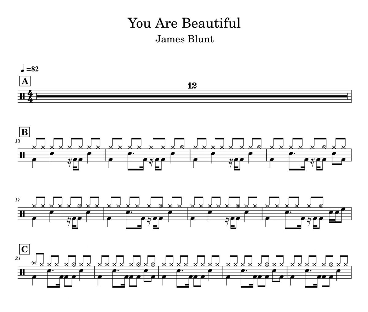 You Are Beautiful鼓谱 James Blunt-You Are Beautiful架子鼓|爵士鼓|鼓谱