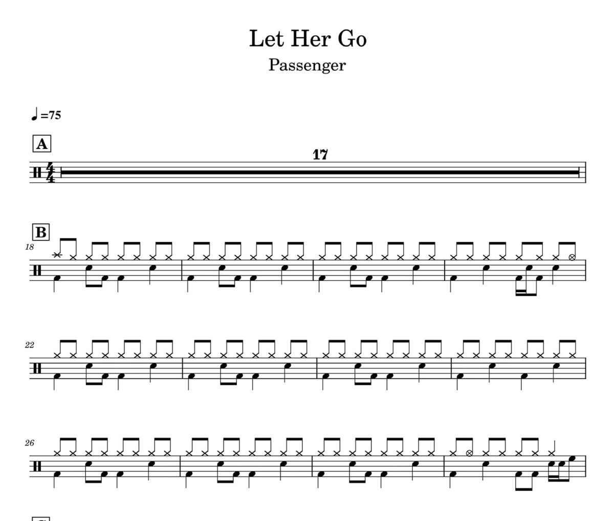 Let Her Go 鼓谱 Passenger《Let Her Go 》爵士鼓谱