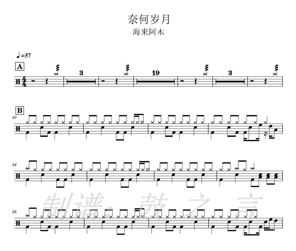 奈何岁月 鼓谱 海来阿木-奈何岁月爵士鼓谱